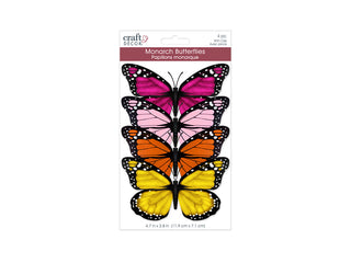 WREATH ACCENT | 4.7"x2.8" | Monarch Butterflies x4 | Asst Plastic w/Clip | PASTEL | DK.PINK, LT.PINK, YELLOW, ORANGE | CD354B