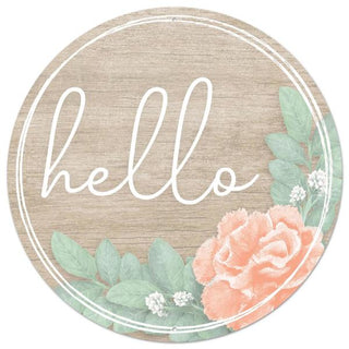 WREATH SIGN | 12" DIA | METAL SIGN | HELLO | LIGHT WOOD | MD1014