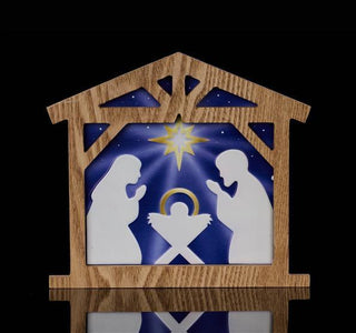 WREATH SIGN | 10.5"L METAL/EMBOSSED NATIVITY SIGN | NAVY/GOLD/WHITE/NATURAL | MD133077