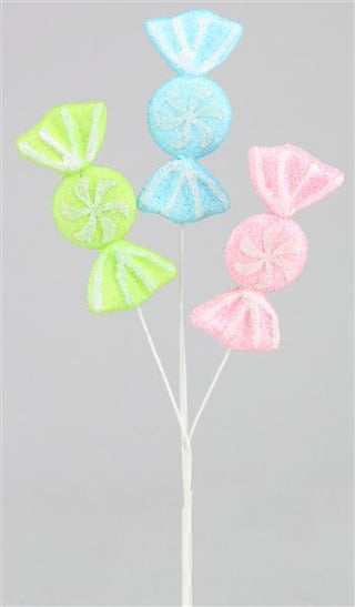 WREATH ACCENT | 16"L GLITTER/STYRO CANDY PICK X 3 | BLUE/LIME/PINK | XP1013E9