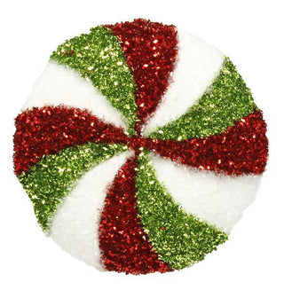 WREATH ACCENT | 6" ZIGZAG GLITTER DISC ORNAMENT | RED/LIME GREEN/WHITE | XY798892