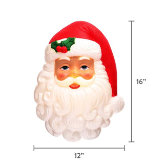 WREATH ACCENT | Light-Up LED Santa Head Hanging Outdoor Christmas Decoration, Red and White, 16", by Holiday Time