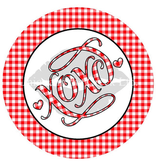 WREATH SIGN | 8" ALUMINUM | XOXO | HUGS AND KISSES | GINGHAM | VALENTINE'S DAY