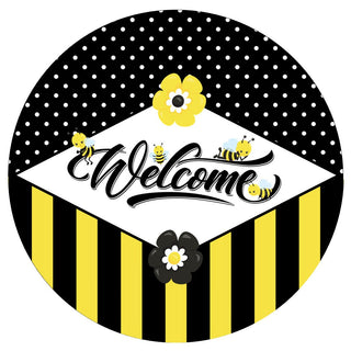 VINYL DECAL | WELCOME | BEES | BLACK & YELLOW STRIPES | SPRING | SUMMER