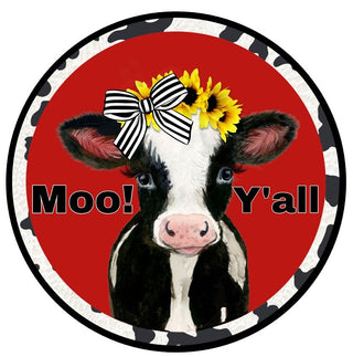 Panneau de couronne en aluminium de 8 pouces | MOO Y'ALL | VACHE | ROUGE | FERME | Tous les jours