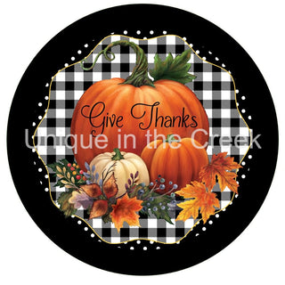 WREATH SIGN | 8 " ALUMINUM WREATH SIGN | GIVE THANKS | PUMPKINS | THANKSGIVING | CHECK | AUTUMN | FALL