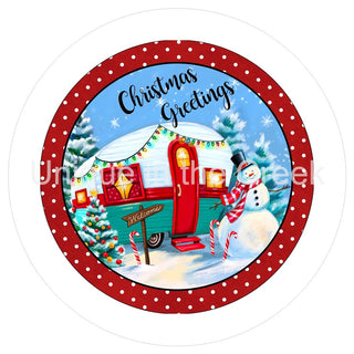 WREATH SIGN | 8" Aluminum Wreath Sign | CHRISTMAS GREETINGS | WELCOME SNOWMAN | TRAILER | WINTER | CHRISTMAS