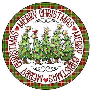 VINYL DECAL | MERRY CHRISTMAS | TREES | BUFFALO CHECK | RED & GREEN | CHRISTMAS