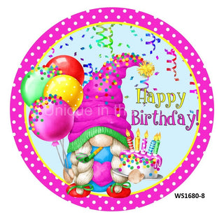 WREATH SIGN | 8" ALUMINUM | HAPPY BIRTHDAY | GNOME / CAKE | LIFE EVENTS