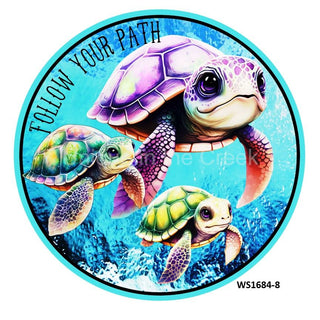 WREATH SIGN | 8" ALUMINUM | TURTLES / OCEAN | FOLLOW YOUR PATH | OCEAN | EVERYDAY