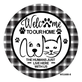 WREATH SIGN | 8" ALUMINUM | WELCOME /PAW PRINTS | CAT / DOG | EVERYDAY | PETS