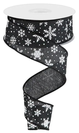 RIBBON | 1.5"X10YD| Mini Snowflake On Royal| BLACK/WHITE | RGC182302