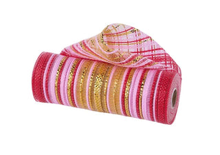 DECOMESH | 10"X10YD | MULTICOLOR VERTICAL STRIPE OMBRE MESH | RED/PINK/GOLD | RE13872H