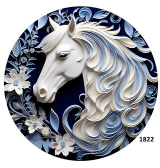 SIGNE DE COURONNE EN ALUMINIUM 8" | CHEVAL BLANC/BLEU | 3D