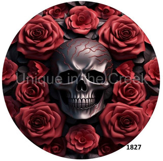 WREATH SIGN | 8" ALUMINUM | SKULL AND ROSES | 3D