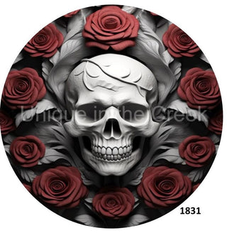 WREATH SIGN | 8" ALUMINUM | SKULL | ROSES | 3D