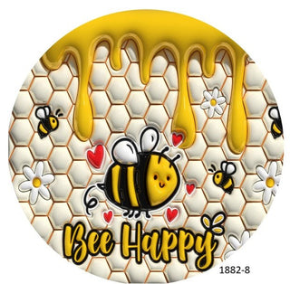WREATH SIGN UITC | 6" ALUMINUM | BEE HAPPY | PUFFY  | 3D | HONEY |