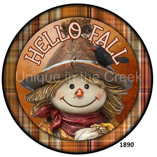 WREATH SIGN | 8" ALUMINUM | HELLO FALL | SCARECROW | AUTUMN