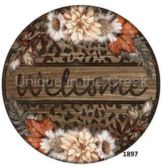 SIGNE DE COURONNE EN ALUMINIUM DE 8" | BIENVENUE | FLORAL | CHEETAH | AUTOMNE