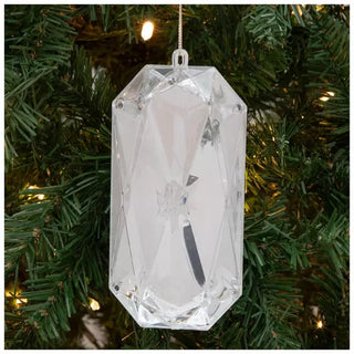 WREATH ACCENT | RECTANGLE FACETED GEM ORNAMENT | CLEAR/SILVER