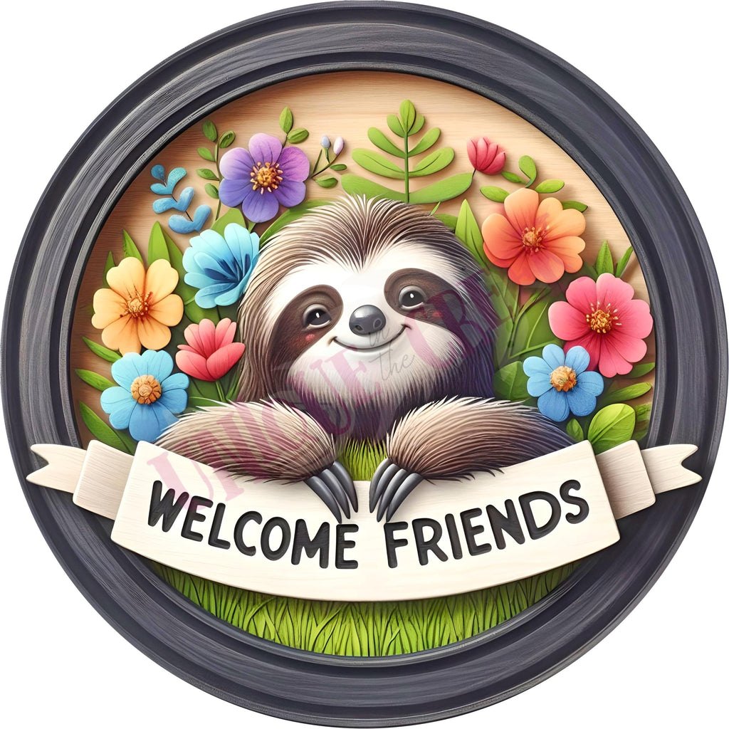 WREATH SIGN | WELCOME FRIENDS | SLOTH | 2136