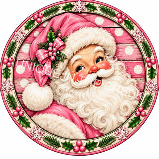 Vintage Pink Santa Christmas Medallion - Design 2270