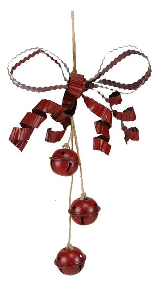 Wreath Accent | 12"L Jingle Bell/Tin Ribbon Ornament | ANTIQUE RED | XY921450
