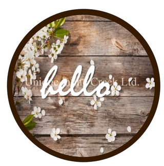 WREATH SIGN | 8" ALUMINUM | HELLO | WOOD | FLOWERS | EVERYDAY