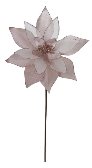 WREATH ACCENT |1 2.5"Dia Velvet/Glitter Poinsettia On 19.5" Stem | light PINK | XS396722