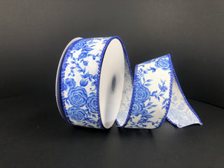 RIBBON | 1.5"X10YD | OMBRE ROSES | WHITE LIN/COBALT| 41218-09-25 | HTS-5806.32.1080 | Taiwan