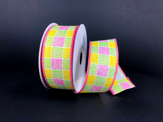 RIBBON | 1.5"X10YD | PLAID PRINT LIN | PNK/GRN/YLLW | 41327-09-28| HTS-5806.32.1080 | Taiwan