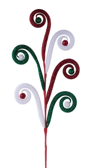 WREATH ACCENT | 28.5"L Glttr Tubing Coil/Ball Spray | Red/White/Emerald Green | XS1443E4