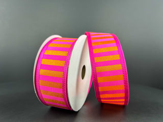 RIBBON | 1.5" X 10 YD |STRIPE | FUCHSIA/ORANGE | 46426-09-19