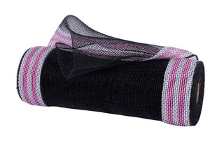 DECOMESH | 10.25"X10YD | FAUX JUTE | PP BORDER STRIPE | BLACK/WHITE/PINK | MESH | RY8325HK