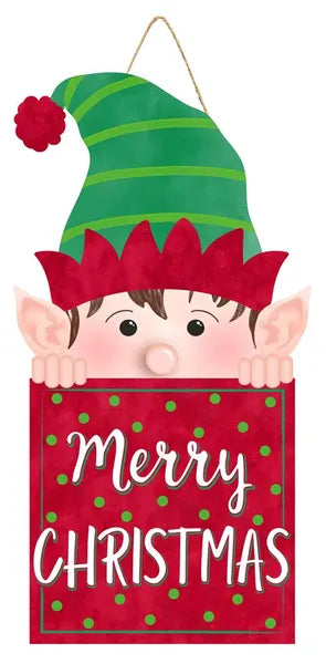 WREATH SIGN | 21"Hx11"L Peeking Elf Sign | MDF | AP7002