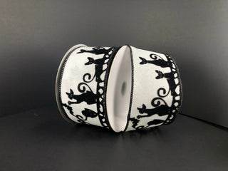 RIBBON | 2.5" X 10 YD | FLOCKED CATS | BLACK/WHITE | 51205-40-01