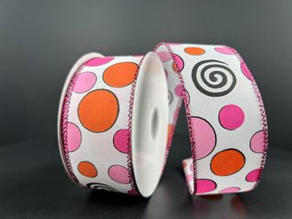 RIBBON | 1.5" X 10 YD | DOTS AND SWIRLS | BLACK/WHITE/ORANGE/PINK | 51400-09-01