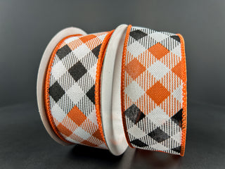 RIBBON | 1.5" X 10 YD | DIAGONAL CHECK | WHITE/ORANGE/BLACK | 51405-09-31