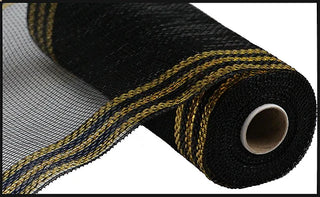 DECOMESH | 10" x 10yd | BLACK/GOLD FOIL | WIDE BORDER MESH | RE8503F8