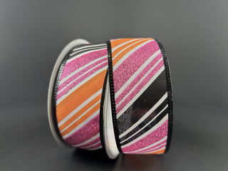 RIBBON | 1.5" X 10 YD | DIAGONAL STRIPE | WHITE/ORANGE/BLACK/PINK | 56425-09-03