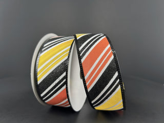 RIBBON | 1.5" X 10 YD | DIAGONAL STRIPE | WHITE/ORANGE/BLACK/YELLOW | 56425-09-22