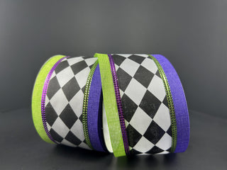 RIBBON | 2.5" X 10 YD | HARLEQUIN METALLIC EDGE | WHITE/BLACK/GREEN/PURPLE| 56426-40-11