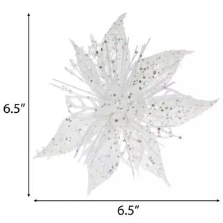 WREATH ACCENT | GLITTER FLOWER CLIP ORNAMENT SET | POINSETTIA | WHITE