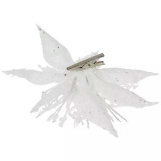 WREATH ACCENT | GLITTER FLOWER CLIP ORNAMENT SET | POINSETTIA | WHITE