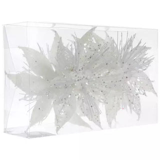 WREATH ACCENT | GLITTER FLOWER CLIP ORNAMENT SET | POINSETTIA | WHITE