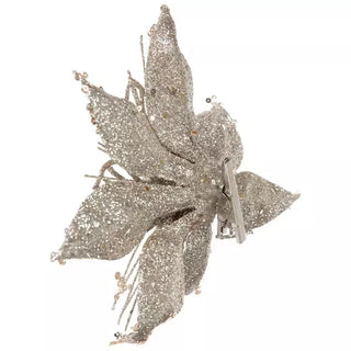 WREATH ACCENT | GLITTER FLOWER CLIP ORNAMENT SET | POINSETTIA | CHAMPAGNE GOLD