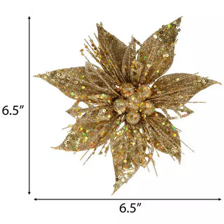 WREATH ACCENT | GLITTER FLOWER CLIP ORNAMENT SET | POINSETTIA | BRIGHT GOLD