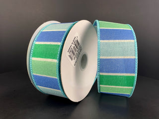 RIBBON | 1.5" X 10 YD | STRIPE | BLUE/GREEN/WHITE | 61317-09-05