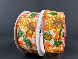 RIBBON | 1.5" X 10 YD | PLAID SUNFLOWERS | CREAM/ORANGE/GREEN | 61410-09-19