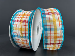 RIBBON | 1.5" X 10 YD | PLAID | CREAM/TEAL/ORANGE/BROWN | 61413-09-33